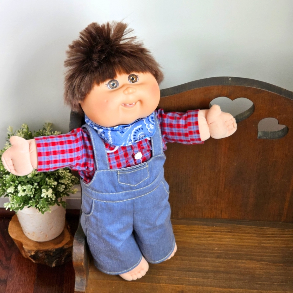 18" Cabbage Patch Kids Signed Doll Xavier Roberts Jakks Pacific Plaid Overalls
